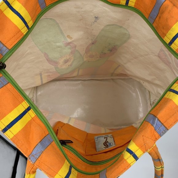 Paul Brent Beach or Pool Tote Bag Flip Flop Print Glass Beads 15" x 7" x 15" - Picture 7 of 8